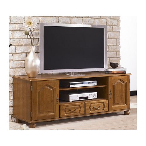 Meuble TV 70 Pouces Chêne Rustique 2 Portes 2 Tiroirs L 158.8 H 60.3 P 46 Cm