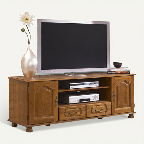 Meuble TV 70 Pouces Chêne Rustique 2 Portes 2 Tiroirs L 158.8 H 60.3 P 46 Cm