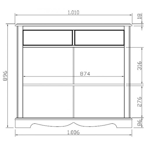 Buffet de cuisine Pin Miel 4 Portes Style Anglais 6 Niches L 101 H 186 P 42 Cm
