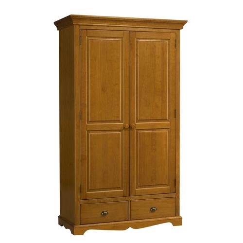 Armoire Penderie Pin Miel 2 Portes 2 Tiroirs 6 Niches L 114.5 H 195 P 54 Cm
