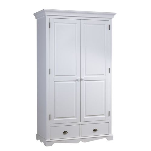 Armoire Penderie Blanche 2 Portes 2 Tiroirs 6 Niches L 114.5 H 195 P 54 Cm