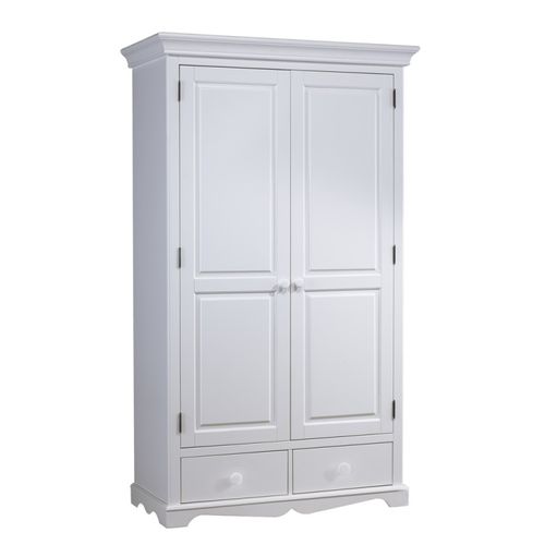 Armoire Penderie Blanche 2 Portes 2 Tiroirs 6 Niches L 114.5 H 195 P 54 Cm