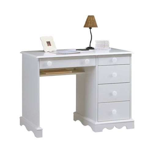 Bureau 1 Caisson 5 Tiroirs Blanc 1 Etagère Style Anglais L 100 H 74.7 P 58.3 Cm