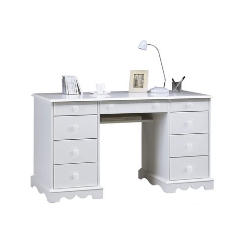 Bureau 2 Caissons Blanc 9 Tiroirs De Style Anglais L 137.5 H 74.7 P 58.3 Cm