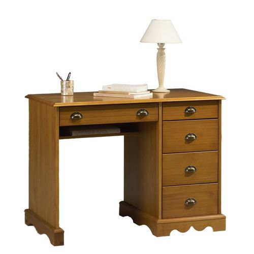Bureau Pin Miel De Style Anglais 5 Tiroirs 1 Etagère L 100 H 74.7 P 58.3 Cm