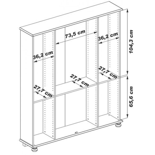 Vitrine Bibliothèque Chêne 4 Portes Vitrées 18 Niches L 158.8 H 182.2 P 33 Cm