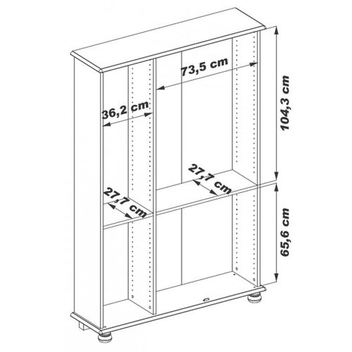 Vitrine Bibliothèque Chêne 3 Portes Vitrées 12 Niches L 120.6 H 182.2 P 33 Cm