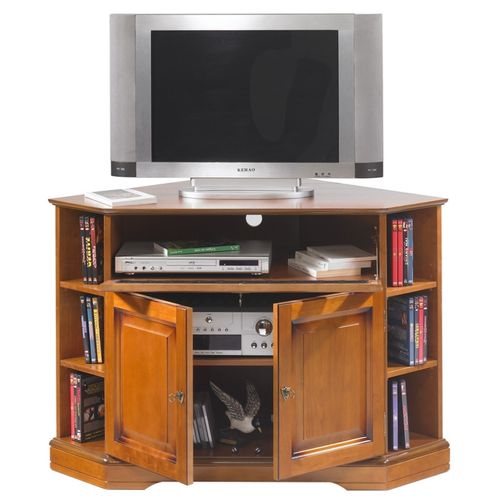 Meuble TV D'angle 42 Pouces Merisier 9 Niches 2 Portes L 114 H 77 P 77 Cm