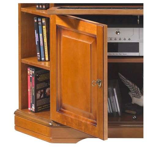 Meuble TV D'angle 42 Pouces Merisier 9 Niches 2 Portes L 114 H 77 P 77 Cm