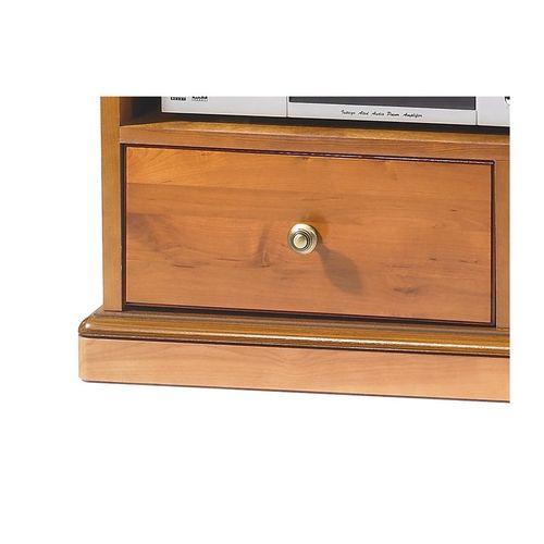 Meuble TV 32 Pouces Merisier 2 Tiroirs 2 Niches Roulettes L 82.4 H 58.7 P 46.5 Cm