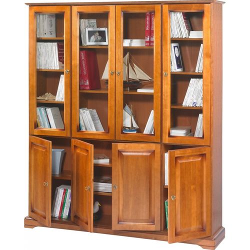 Bibliothèque 8 Portes Merisier 18 Niches 15 Etagères L 158.8 H 182.2 P 33 Cm