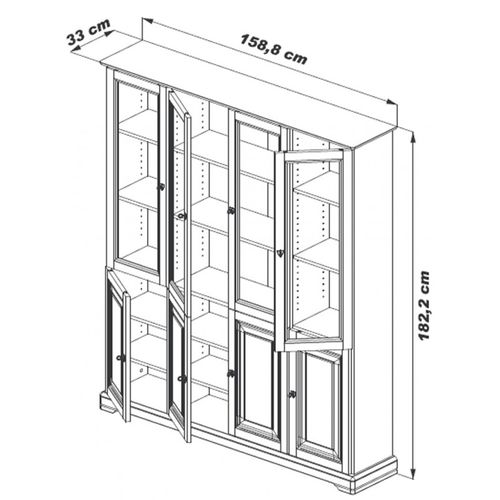 Bibliothèque 8 Portes Merisier 18 Niches 15 Etagères L 158.8 H 182.2 P 33 Cm