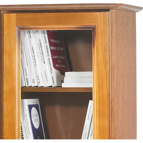 Bibliothèque 4 Portes Vitrées Merisier 18 Niches L 158.8 H 182.2 P 33 Cm