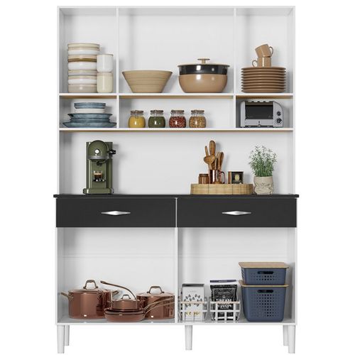 Buffet 8 Portes 2 Tiroirs 9 Niches Blanc Et Noir Vogue L 122.5 H 176 P 36.3 Cm