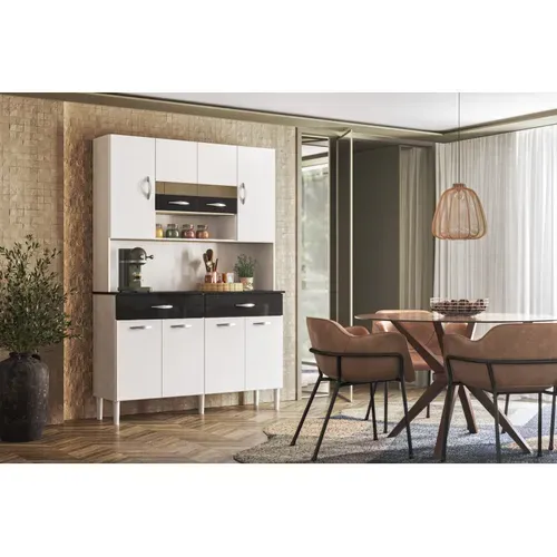Buffet 8 Portes 2 Tiroirs 9 Niches Blanc Et Noir Vogue L 122.5 H 176 P 36.3 Cm