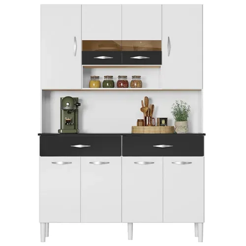 Buffet 8 Portes 2 Tiroirs 9 Niches Blanc Et Noir Vogue L 122.5 H 176 P 36.3 Cm