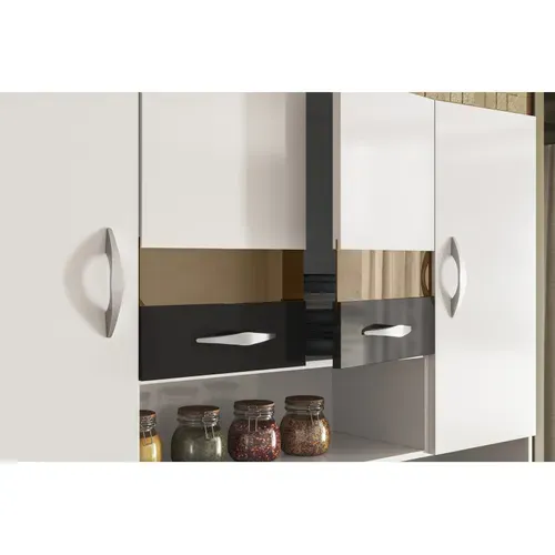 Buffet 8 Portes 2 Tiroirs 9 Niches Blanc Et Noir Vogue L 122.5 H 176 P 36.3 Cm