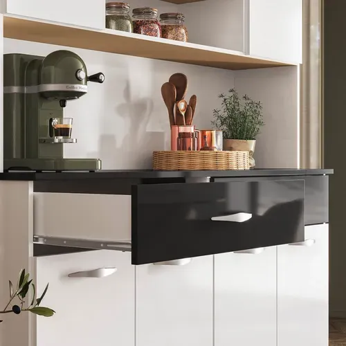 Buffet 8 Portes 2 Tiroirs 9 Niches Blanc Et Noir Vogue L 122.5 H 176 P 36.3 Cm