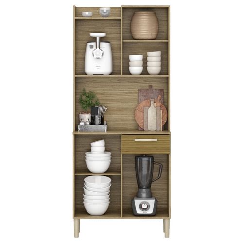 Buffet De Cuisine 4 Portes 1 Tiroir Chêne Et Blanc L 73.6 H 175.7 P 36.3 Cm