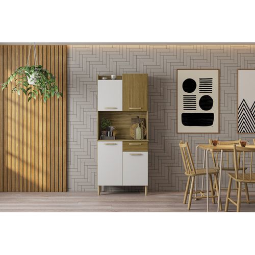 Buffet De Cuisine 4 Portes 1 Tiroir Chêne Et Blanc L 73.6 H 175.7 P 36.3 Cm