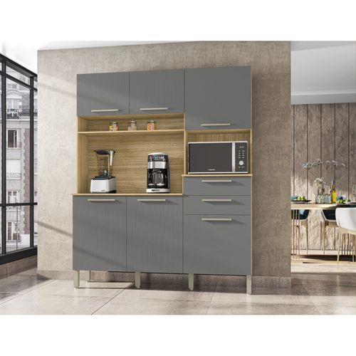 Buffet De Cuisine 6 Portes 2 Tiroirs Chêne Et Gris L 160.7 H 196 P 38.8 Cm