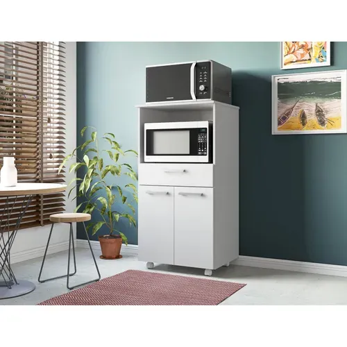 Meuble Micro-onde Blanc Mobile 2 Portes 1 Tiroir L 61 H 117.5 P 48.8 Cm