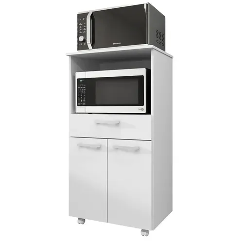 Meuble Micro-onde Blanc Mobile 2 Portes 1 Tiroir L 61 H 117.5 P 48.8 Cm