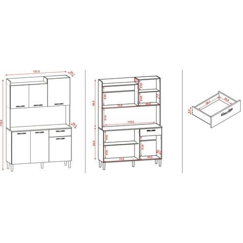 Buffet De Cuisine 6 Portes 1 Tiroir Chêne Et Gris L 121.5 H 176 P 36.3 Cm