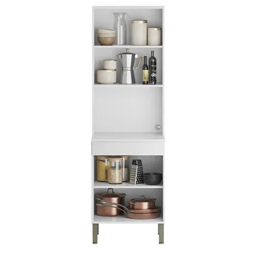 Colonne De Cuisine Micro-onde Blanc 2 Portes 5 Niches L 60 H 193 P 53.5 Cm