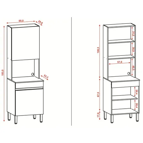 Colonne De Cuisine Micro-onde Blanc 2 Portes 5 Niches L 60 H 193 P 53.5 Cm