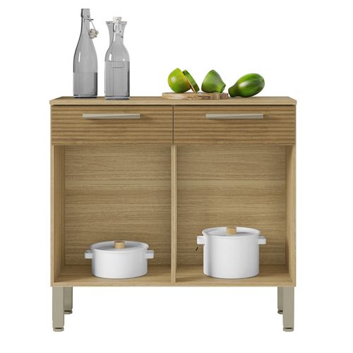 Buffet Bas 2 Portes 2 Tiroirs Chêne Et Blanc 2 Niches Larg 90,9 H 86 P 36,3 Cm