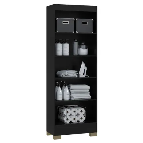 Armoire Multifonctions 2 Portes 5 Niches Noire L 63 H 180 P 35 Cm