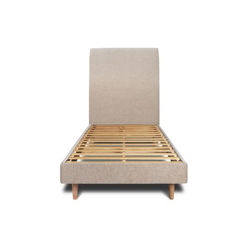 Lit 90x200cm Avec Tête De Lit Tapissier Tissu Et Sommier Kit Beige Brun