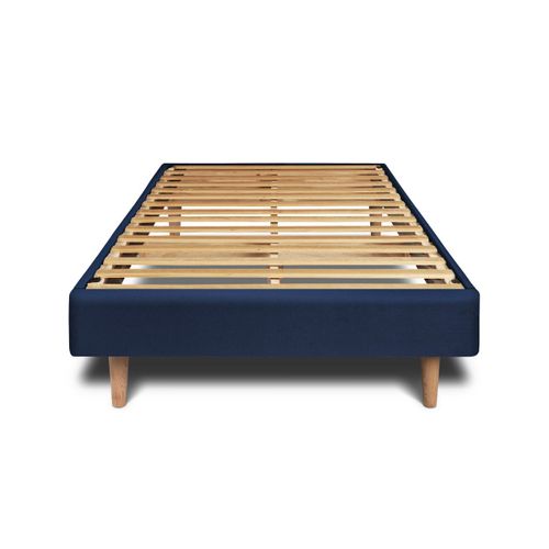 Lit 90x200cm Avec Tête De Lit Tapissier Velours Et Sommier Kit Bleu