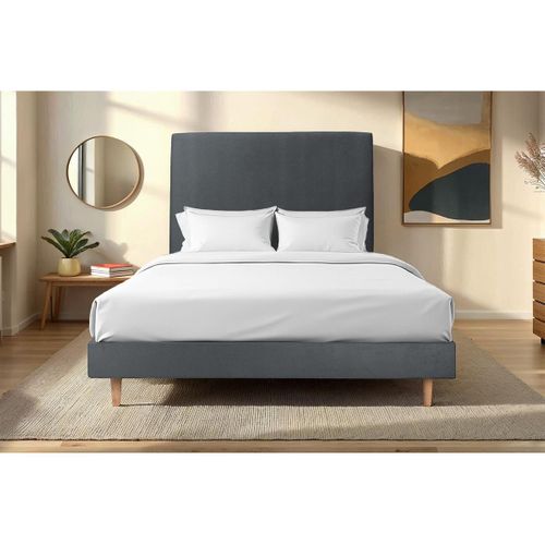 Lit 200x200cm Avec Tête De Lit Tapissier Velours Et Sommier Kit Gris Anthracite