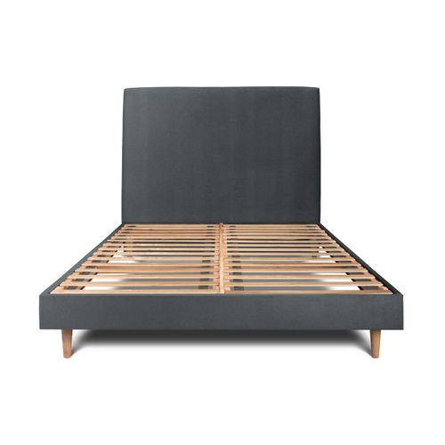 Lit 200x200cm Avec Tête De Lit Tapissier Velours Et Sommier Kit Gris Anthracite