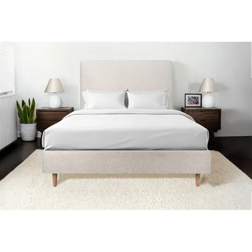 Tete De Lit Tapissée Bouclette Beige L 200 Cm - Ep 10 Cm Rembourré