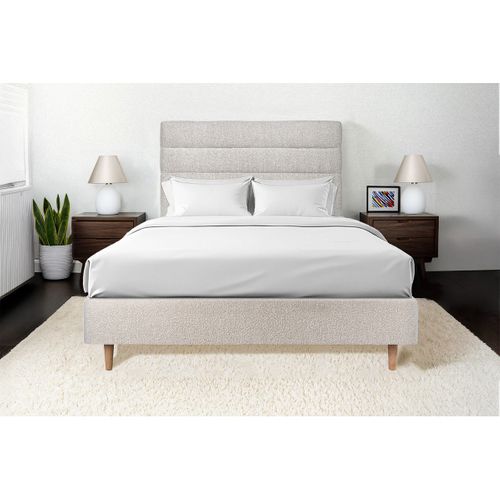 Tete De Lit Lignes Bouclette Beige L 160 Cm - Ep 10 Cm Rembourré