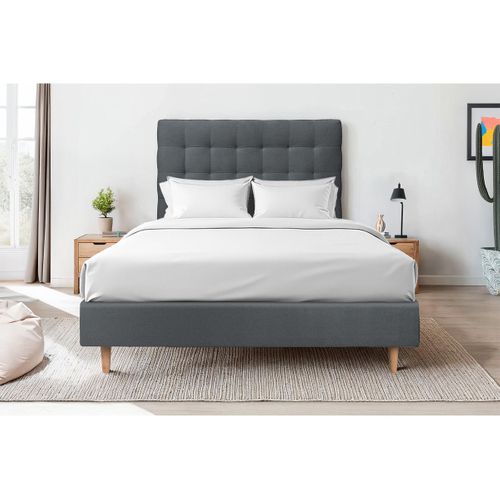 Tete De Lit Capitonnée Velours Gris Anthracite L 180 Cm - Ep 10 Cm Rembourré