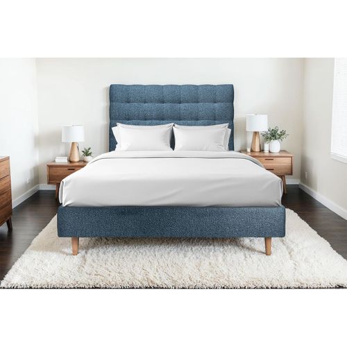 Tete De Lit Capitonnée Bouclette Bleue L 200 Cm - Ep 10 Cm Rembourré