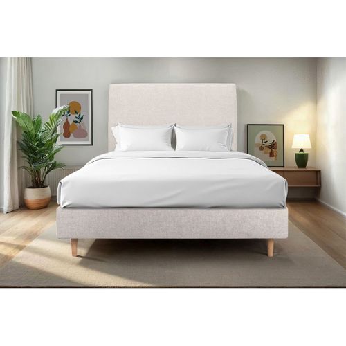 Sommier Tapissier Tissu Beige Clair 140x200 H35cm