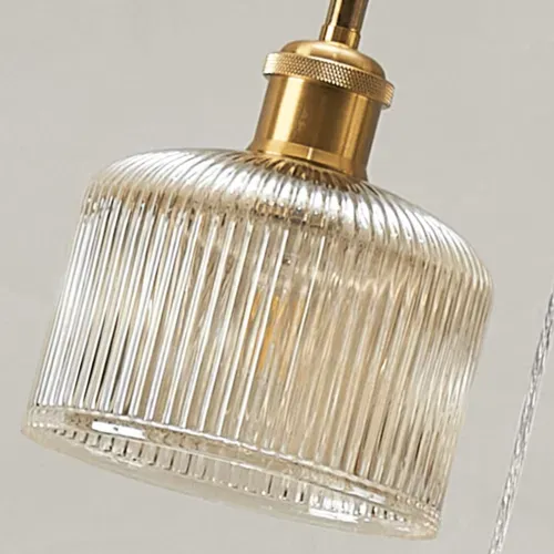 Suspension Triple Vintage Laiton Verres Ambrés Striés - Auréline