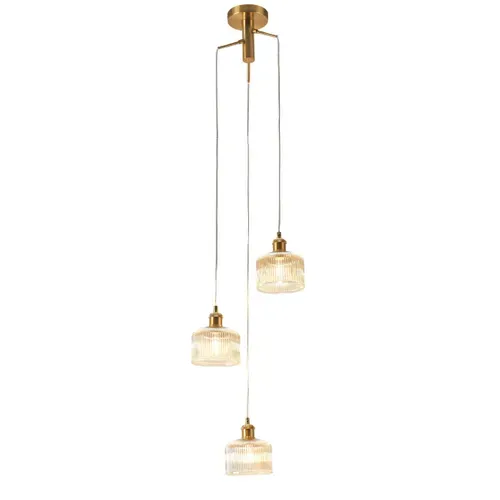 Suspension Triple Vintage Laiton Verres Ambrés Striés - Auréline
