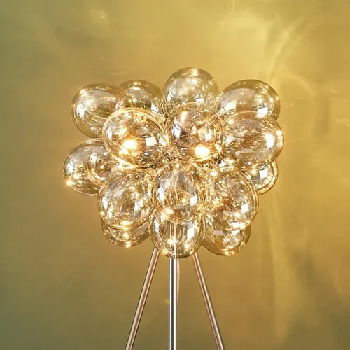 Lampadaire Trépied Chromé Verre Ambré Ultra Décoratif - Bartali