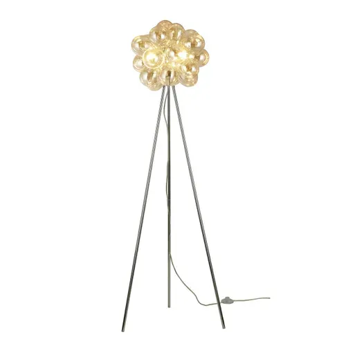Lampadaire Trépied Chromé Verre Ambré Ultra Décoratif - Bartali