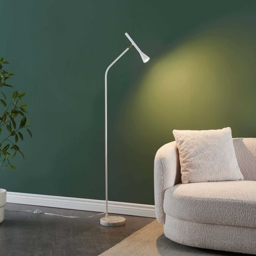 Lampadaire Blanc Liseuse Conique Et Socle En Marbre - Holen
