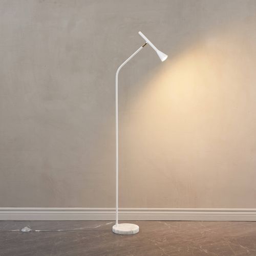 Lampadaire Blanc Liseuse Conique Et Socle En Marbre - Holen