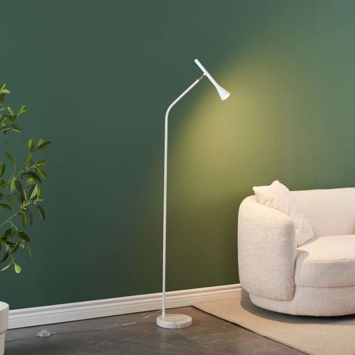 Lampadaire Blanc Liseuse Conique Et Socle En Marbre - Holen