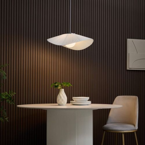 Grande Suspension Aérienne Courbée En Métal Et Textile Blanc - Odalia
