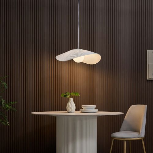Grande Suspension Aérienne Courbée En Métal Et Textile Blanc - Odalia
